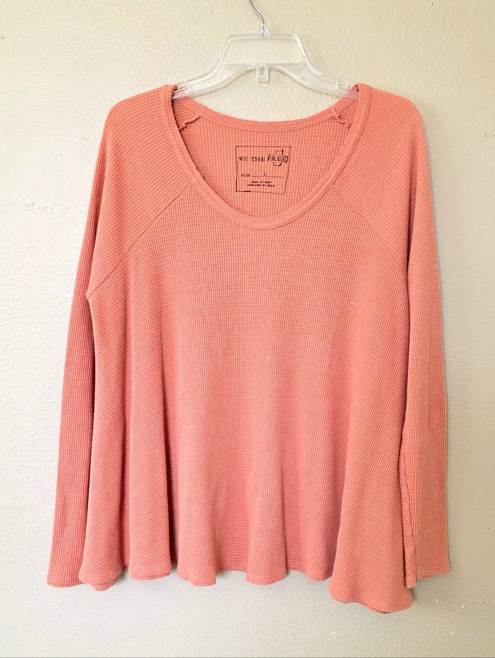We The Free Womens Coral Waffle Knit Long Sleeve Top - Size Large
